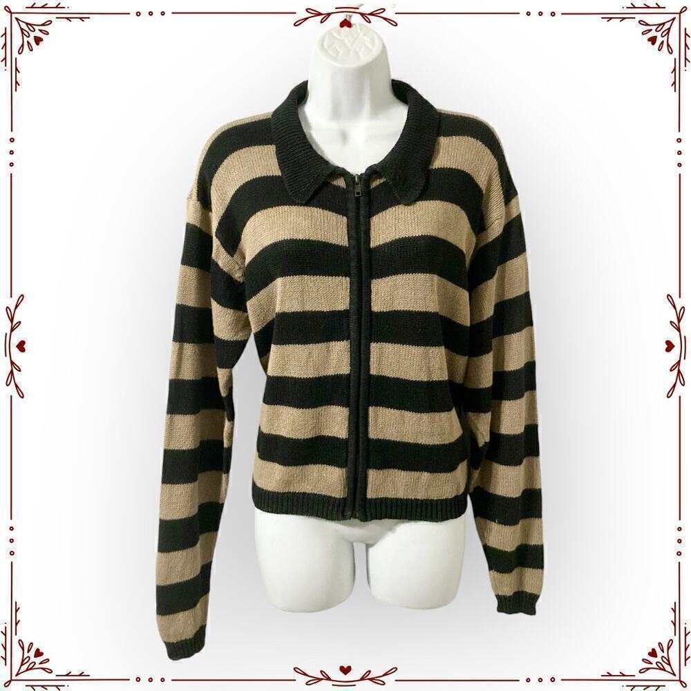 Colleen's Collectables Women's M Vintage Black and Tan Striped Knit Sweater